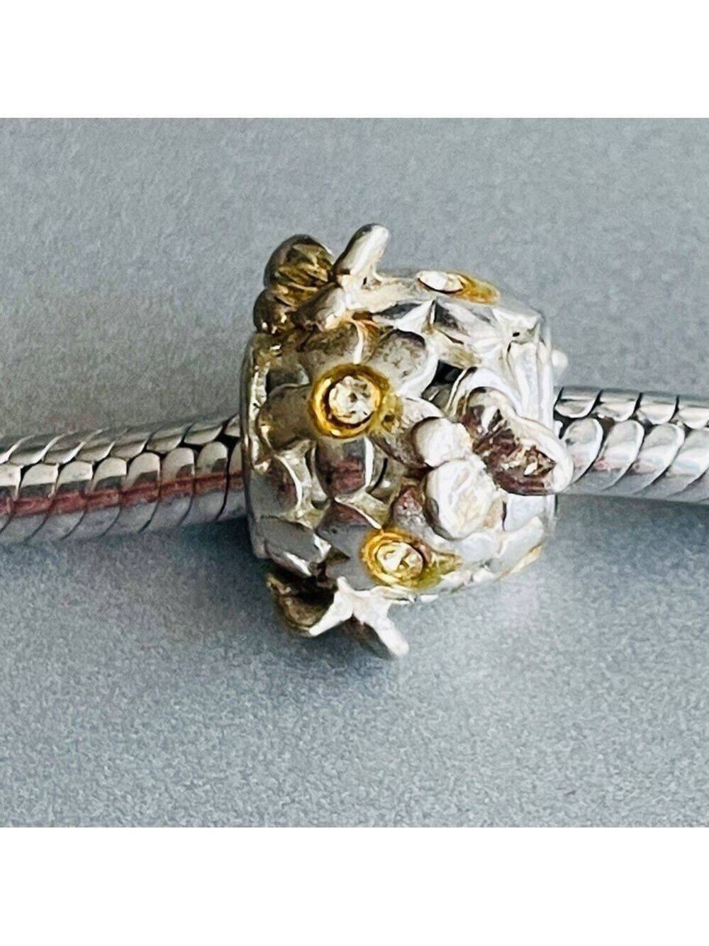 Butterfly & Flower Sterling Silver Charm Bead For Bracelet Or Necklace